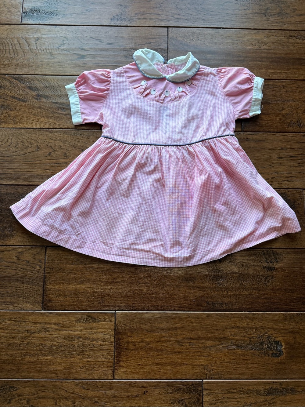 Vintage Pink Gingham Baby Dress with Peter Pan Collar